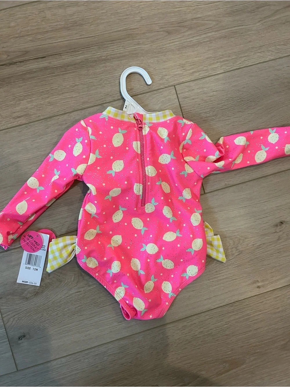 NWT Betsey Johnson Baby Girl Pink Lemon Print One-Piece Swimsuit, 12 Months